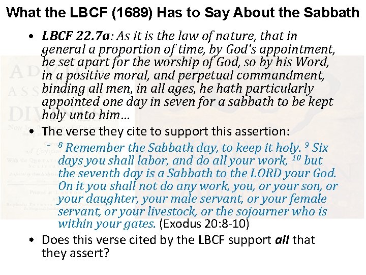 What the LBCF (1689) Has to Say About the Sabbath • LBCF 22. 7