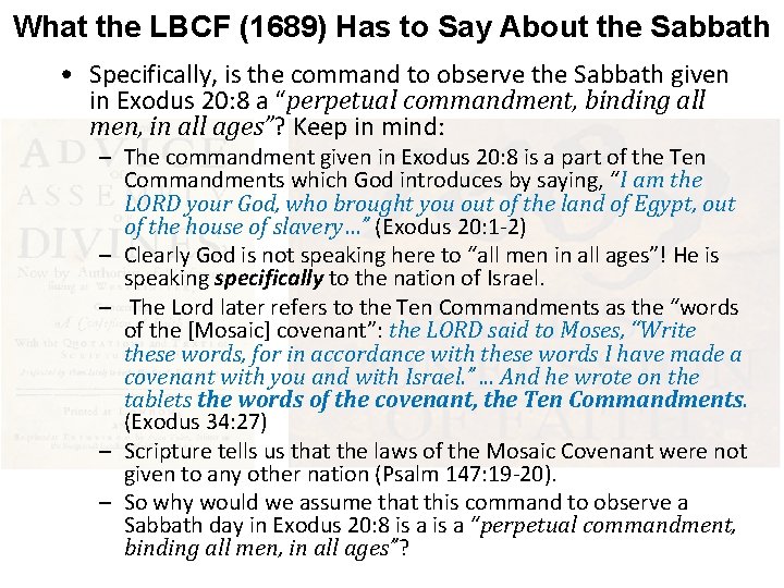 What the LBCF (1689) Has to Say About the Sabbath • Specifically, is the