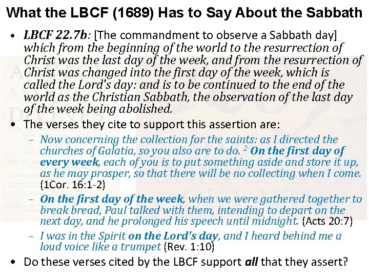 What the LBCF (1689) Has to Say About the Sabbath • LBCF 22. 7