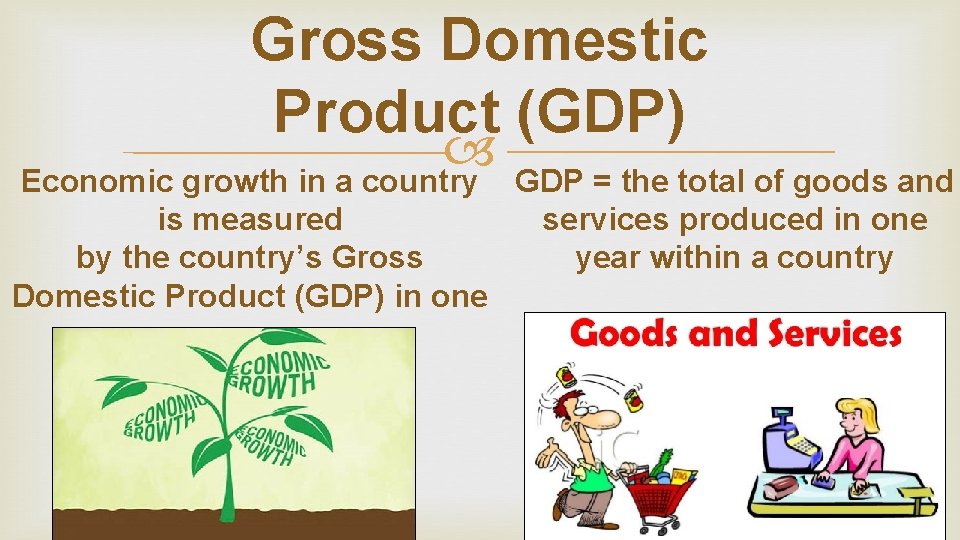 Gross Domestic Product (GDP) Economic growth in a country is measured by the country’s