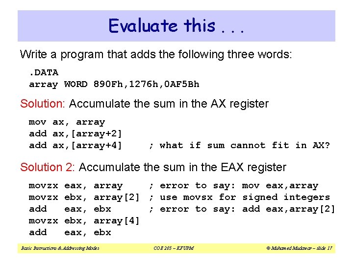 Evaluate this. . . Write a program that adds the following three words: .