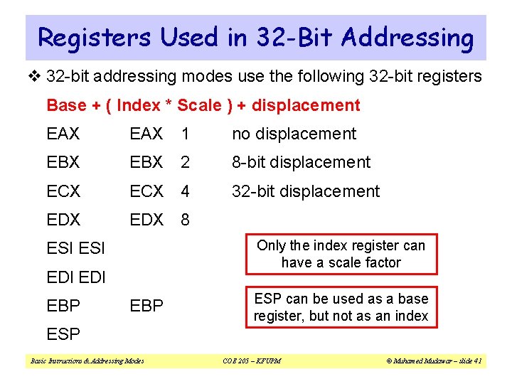 Registers Used in 32 -Bit Addressing v 32 -bit addressing modes use the following