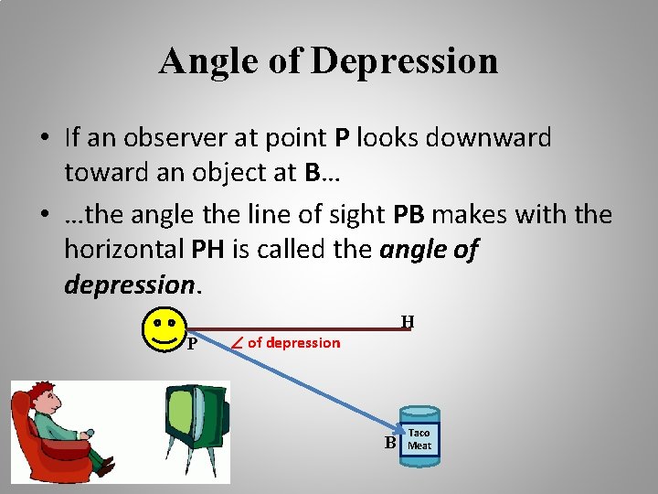 Angle of Depression • If an observer at point P looks downward toward an