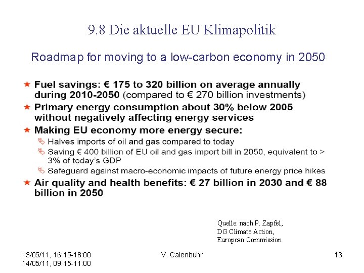 9. 8 Die aktuelle EU Klimapolitik Roadmap for moving to a low-carbon economy in