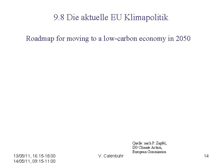 9. 8 Die aktuelle EU Klimapolitik Roadmap for moving to a low-carbon economy in