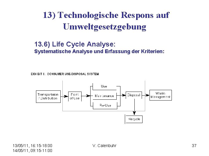 13) Technologische Respons auf Umweltgesetzgebung 13. 6) Life Cycle Analyse: Systematische Analyse und Erfassung