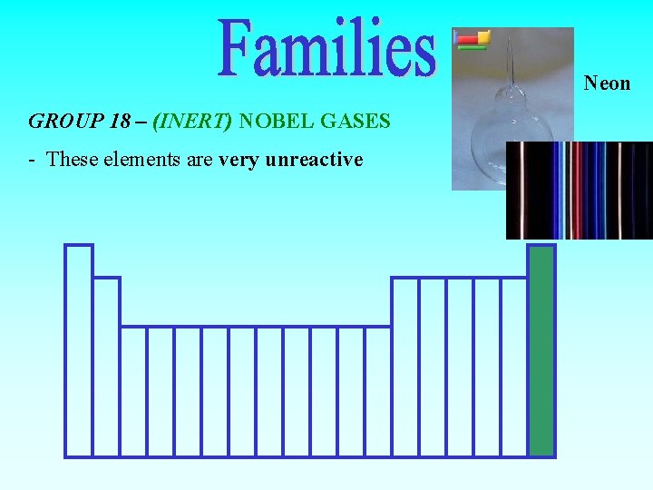 Neon GROUP 18 – (INERT) NOBEL GASES - These elements are very unreactive 
