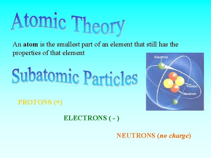 An atom is the smallest part of an element that still has the properties