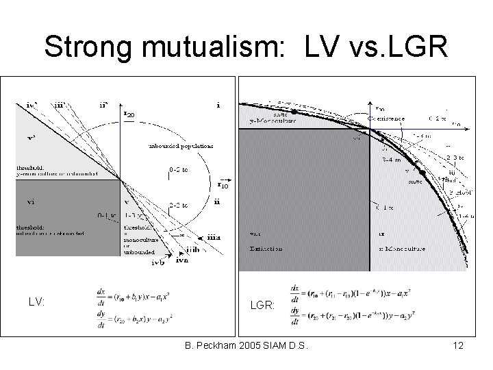 Strong mutualism: LV vs. LGR 1 ->2 LV: LGR: B. Peckham 2005 SIAM D.