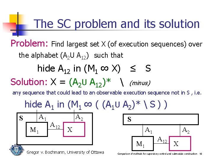 The SC problem and its solution Problem: Find largest set X (of execution sequences) The SC problem and its solution Problem: Find largest set X (of execution sequences)