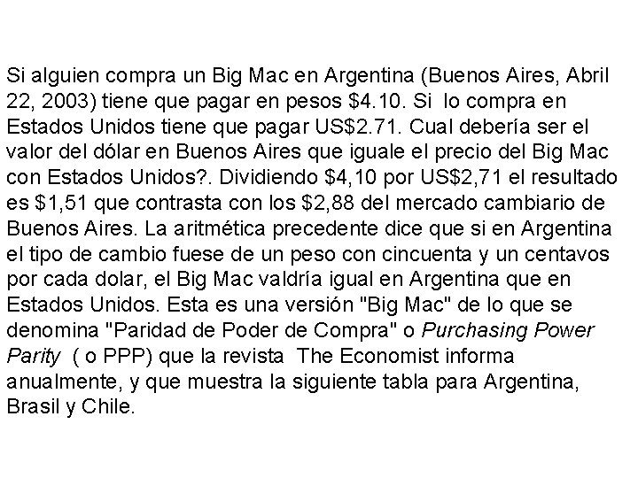 Si alguien compra un Big Mac en Argentina (Buenos Aires, Abril 22, 2003) tiene