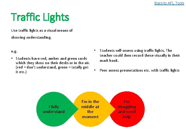 Back to AFL Tools Traffic Lights Use traffic lights as a visual means of