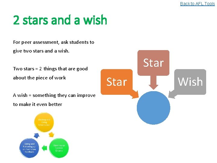 Back to AFL Tools 2 stars and a wish For peer assessment, ask students