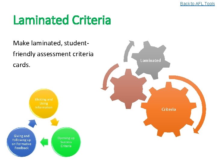 Back to AFL Tools Laminated Criteria Make laminated, studentfriendly assessment criteria cards. Laminated Criteria