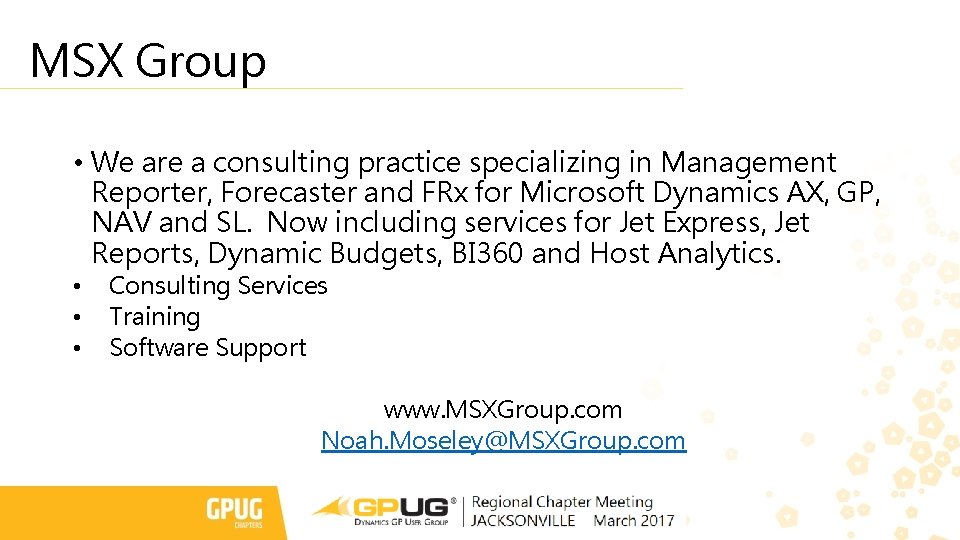 MSX Group • We are a consulting practice specializing in Management Reporter, Forecaster and