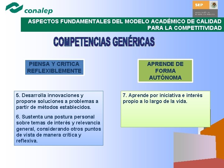 ASPECTOS FUNDAMENTALES DEL MODELO ACADÉMICO DE CALIDAD PARA LA COMPETITIVIDAD PIENSA Y CRITICA REFLEXIBLEMENTE