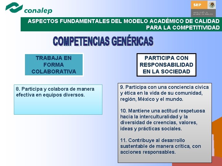 ASPECTOS FUNDAMENTALES DEL MODELO ACADÉMICO DE CALIDAD PARA LA COMPETITIVIDAD TRABAJA EN FORMA COLABORATIVA