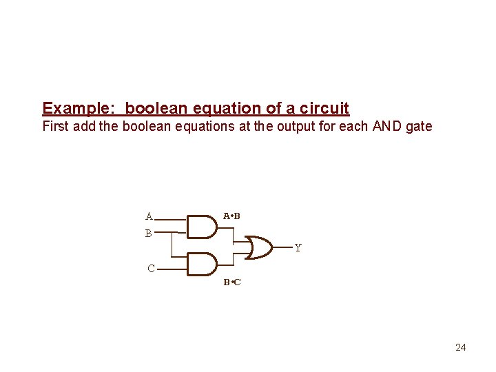 Example: boolean equation of a circuit First add the boolean equations at the output