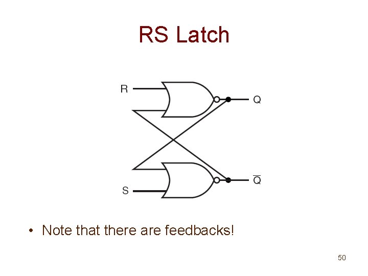 RS Latch • Note that there are feedbacks! 50 