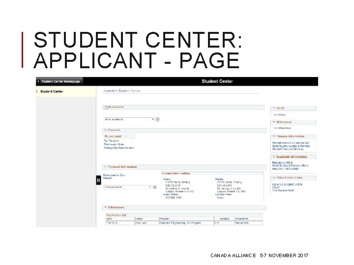 STUDENT CENTER: APPLICANT - PAGE CANADA ALLIANCE 5 -7 NOVEMBER 2017 