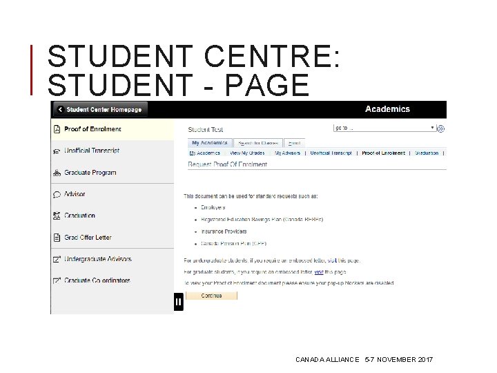 STUDENT CENTRE: STUDENT - PAGE CANADA ALLIANCE 5 -7 NOVEMBER 2017 