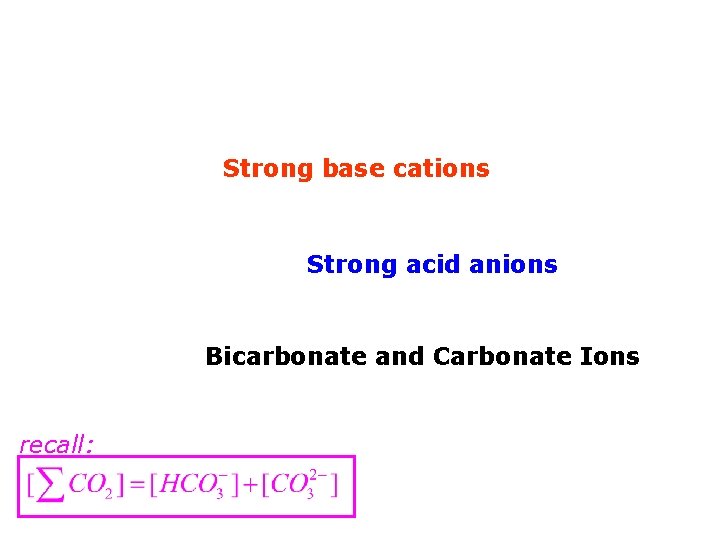 Strong base cations Strong acid anions Bicarbonate and Carbonate Ions recall: 