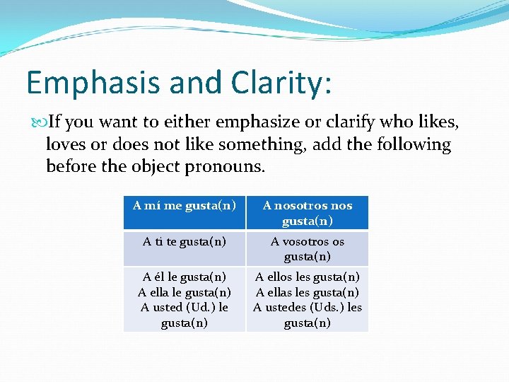 Emphasis and Clarity: If you want to either emphasize or clarify who likes, loves