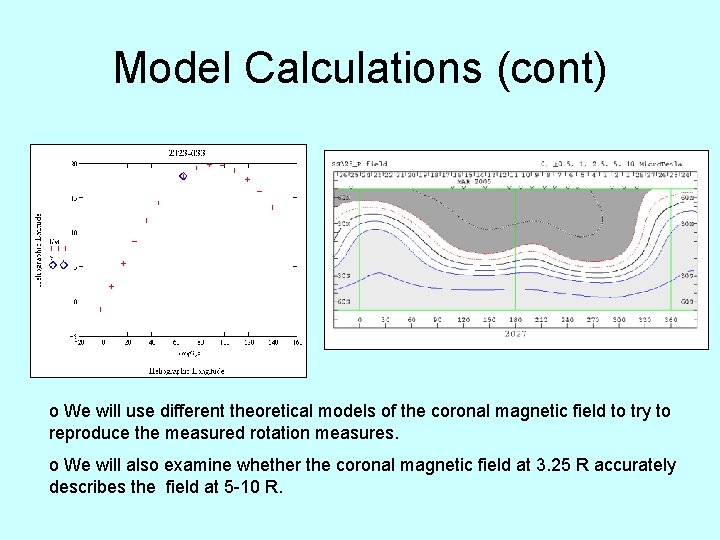 Model Calculations (cont) o We will use different theoretical models of the coronal magnetic