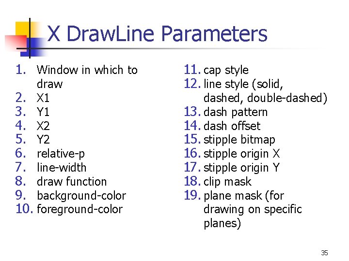 X Draw. Line Parameters 1. Window in which to 2. 3. 4. 5. 6.