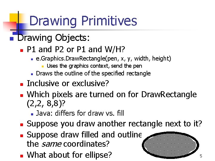 Drawing Primitives n Drawing Objects: n P 1 and P 2 or P 1