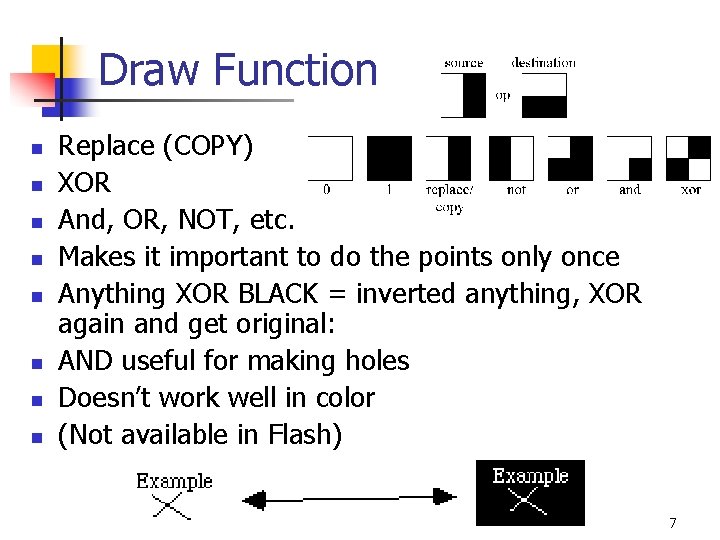 Draw Function n n n n Replace (COPY) XOR And, OR, NOT, etc. Makes