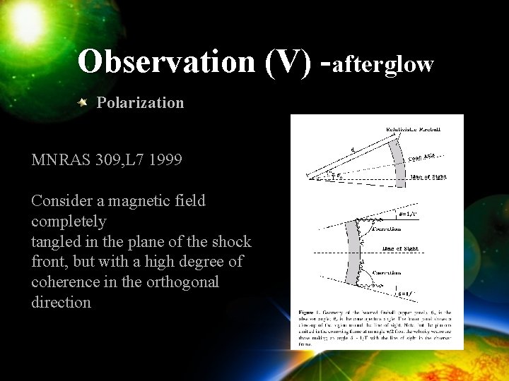 Observation (V) -afterglow Polarization MNRAS 309, L 7 1999 Consider a magnetic field completely