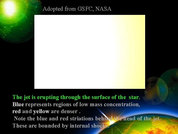 Adopted from GSFC, NASA The jet is erupting through the surface of the star.