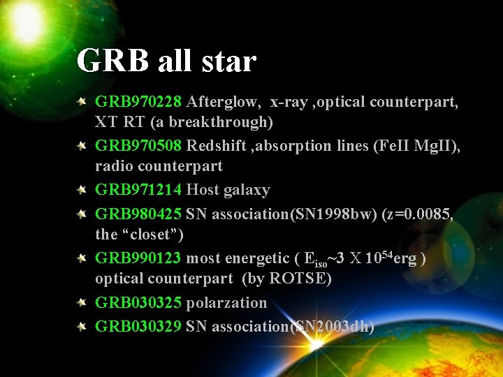 GRB all star GRB 970228 Afterglow, x-ray , optical counterpart, XT RT (a breakthrough)