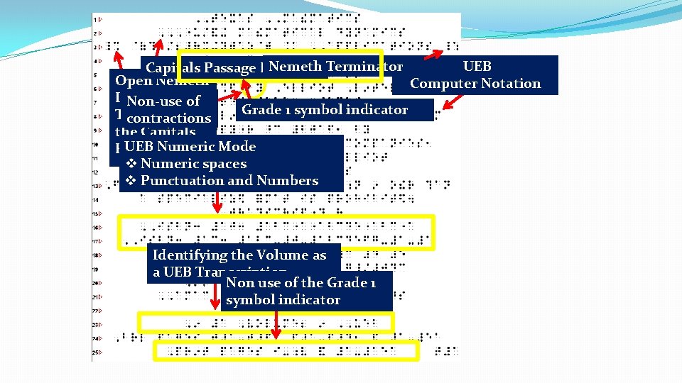 Nemeth Terminator UEB Capitals Passage Indicator Open Nemeth Computer Notation Indicator Non-use of Grade