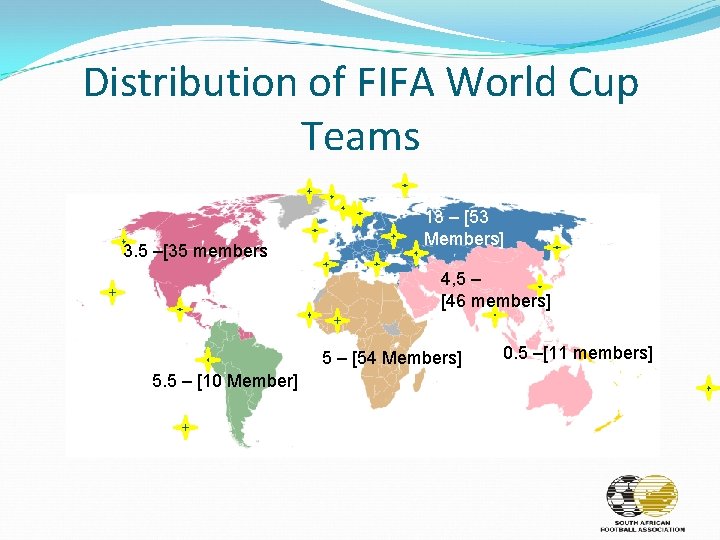 Distribution of FIFA World Cup Teams 3. 5 –[35 members 13 – [53 Members]