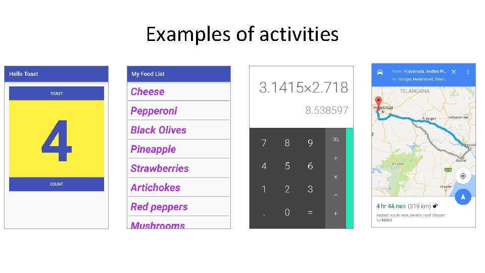 Examples of activities Examples of activities