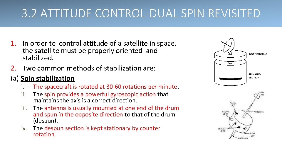 3. 2 ATTITUDE CONTROL-DUAL SPIN REVISITED 1. In order to control attitude of a