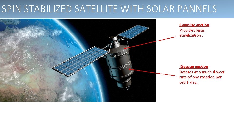 SPIN STABILIZED SATELLITE WITH SOLAR PANNELS • xxx Spinning section Provides basic stabilization. Despun