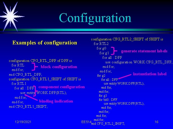 Configuration Examples of configuration CFG_RTL_DFF of DFF is for RTL block configuration end for;