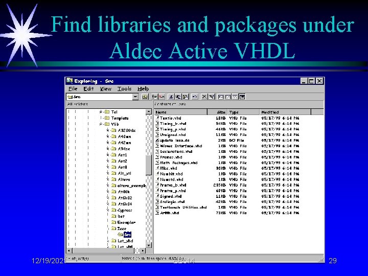 Find libraries and packages under Aldec Active VHDL 12/19/2021 EE 514 29 
