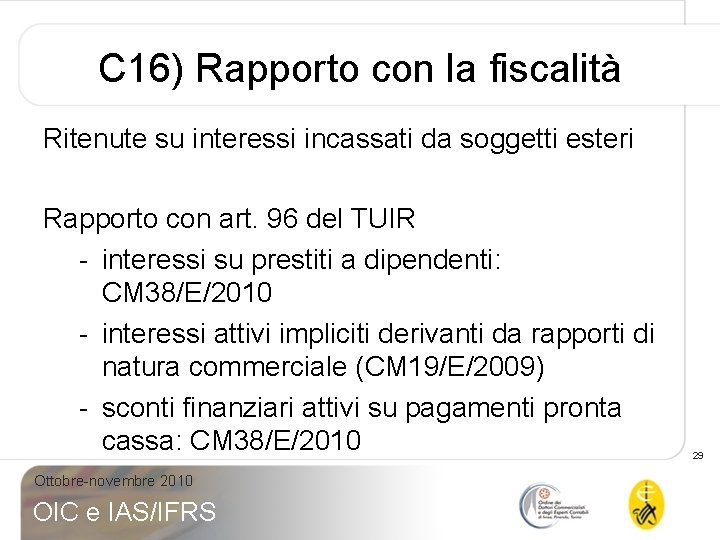 C 16) Rapporto con la fiscalità Ritenute su interessi incassati da soggetti esteri Rapporto
