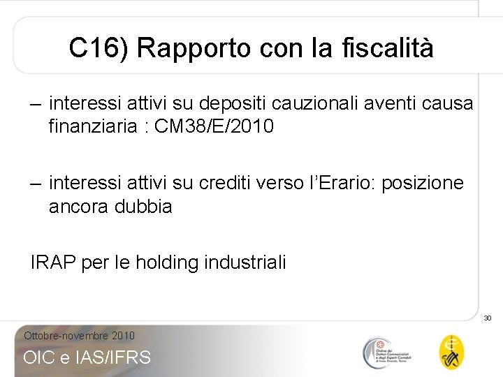 C 16) Rapporto con la fiscalità – interessi attivi su depositi cauzionali aventi causa