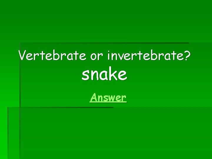 Vertebrate or invertebrate? snake Answer 