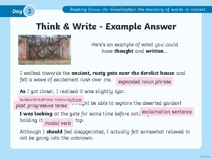 Day 3 Think & Write - Example Answer Here’s an example of what you