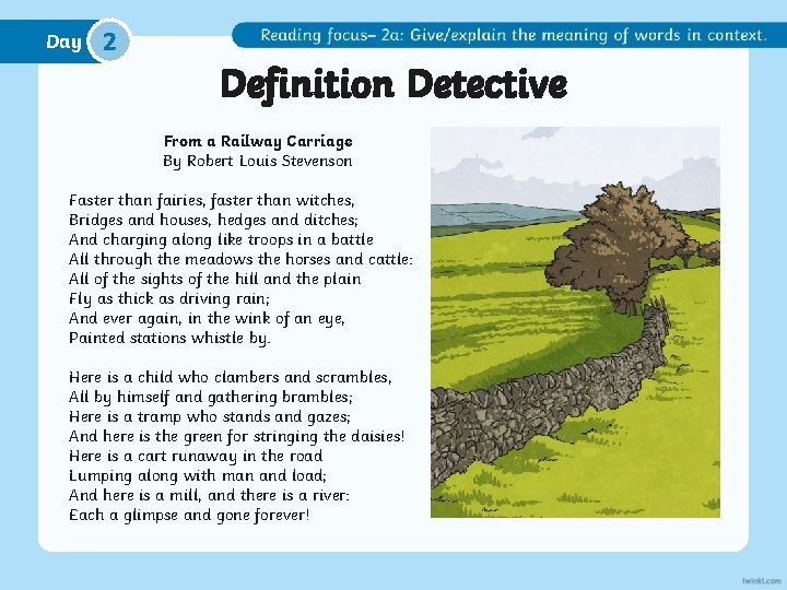 Day 2 Definition Detective From a Railway Carriage By Robert Louis Stevenson Faster than