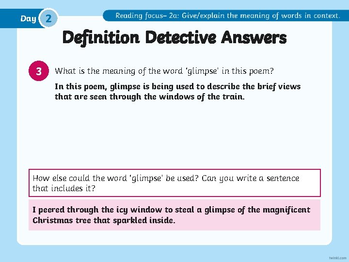 Day 2 Definition Detective Answers 3 What is the meaning of the word ‘glimpse’