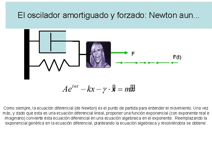 El oscilador amortiguado y forzado: Newton aun. . . F F(t) Como siempre, la