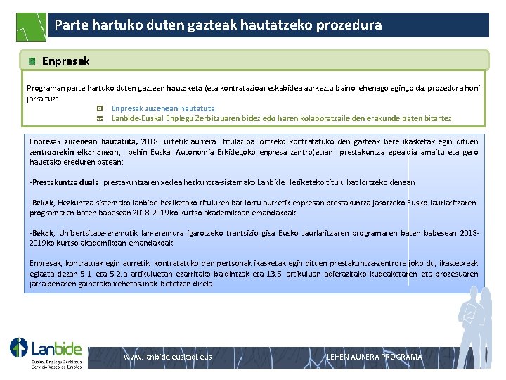 Parte hartuko duten gazteak hautatzeko prozedura Enpresak Programan parte hartuko duten gazteen hautaketa (eta