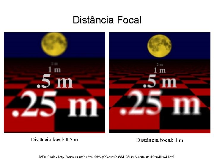 Distância Focal Distância focal: 0. 5 m Distância focal: 1 m Mike Stark -